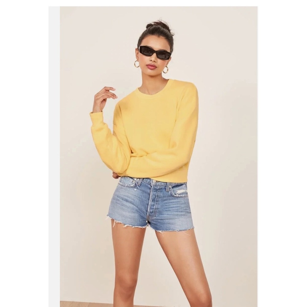 REFORMATION Hunter Cropped Sweatshirt Sunshine Butter yellow Women's XL